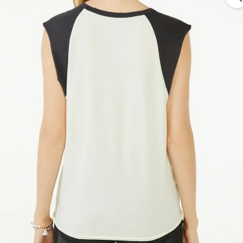 Scoop Def Leopard Graphic Tee Shirt Sleeveless Crew Neck Black Cream White L - Picture 2 of 7